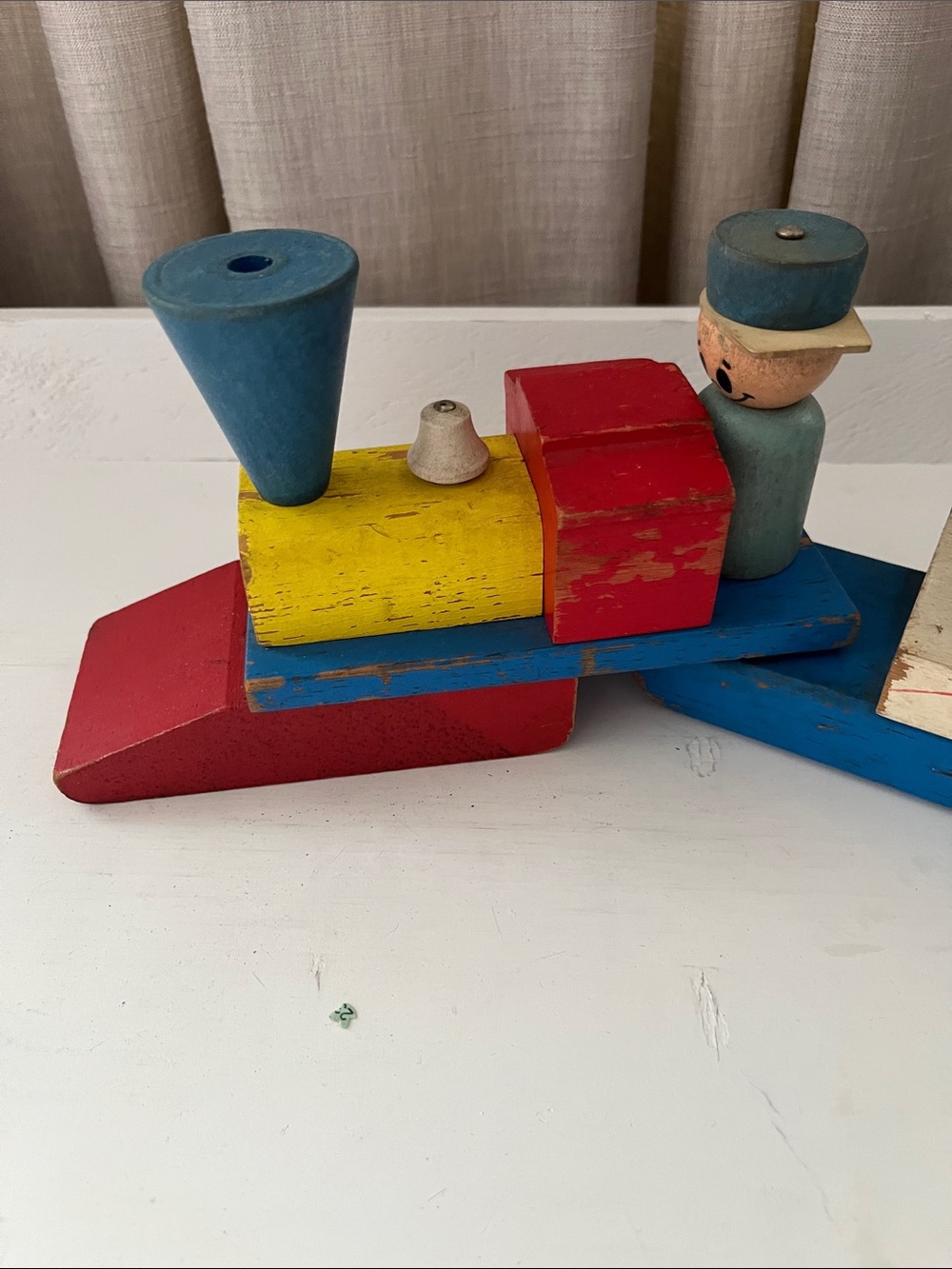 Vintage Playskool Toy Wooden Color Stack Train with Engineer 6 Pieces